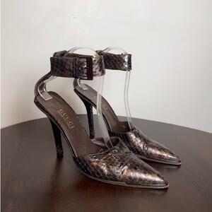 Gucci by Tom Ford Vintage Python Ankle Strap Heels - Size 7.5